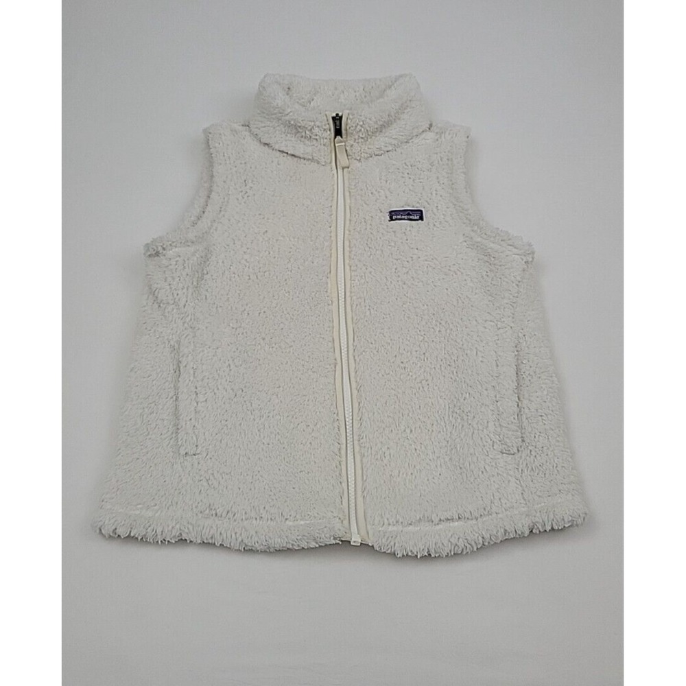 Patagonia Los Gatos Sherpa Sweater Vest Girls Size L (12) White Sherpa Fluffy